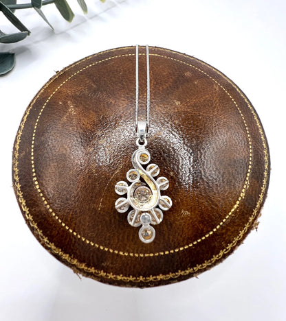 Vintage 18 Carat White Gold, 1980's 1.20 Carat Diamond Swirl Pendant Necklace