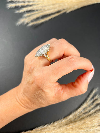 Vintage French 1940s Diamond Marquise Navette Cluster Ring