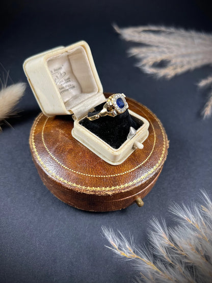 Antique 18 ct Gold Victorian Sapphire And Diamond Cluster Engagement Ring