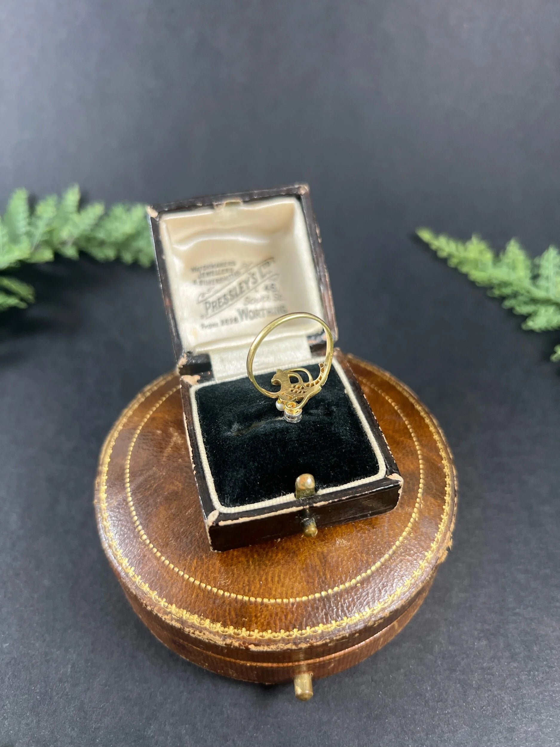 Art Nouveau 18 Carat Gold Old Cut Diamond and Natural Pearl Peacock Bird Ring