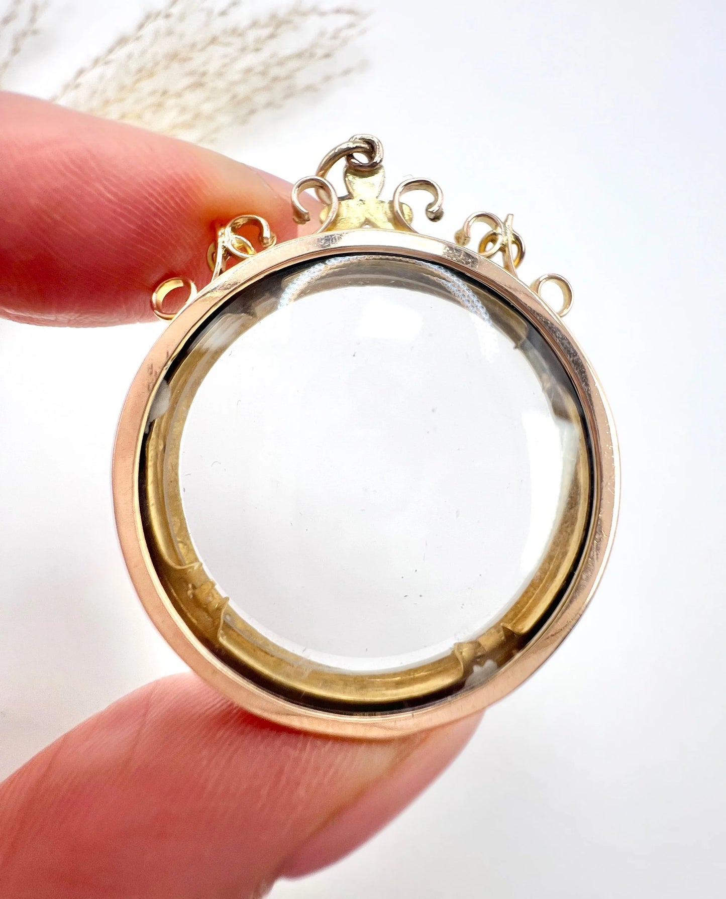Antique 9 ct Rose Gold Stamped, Edwardian Seed Pearl Glass Locket Pendant