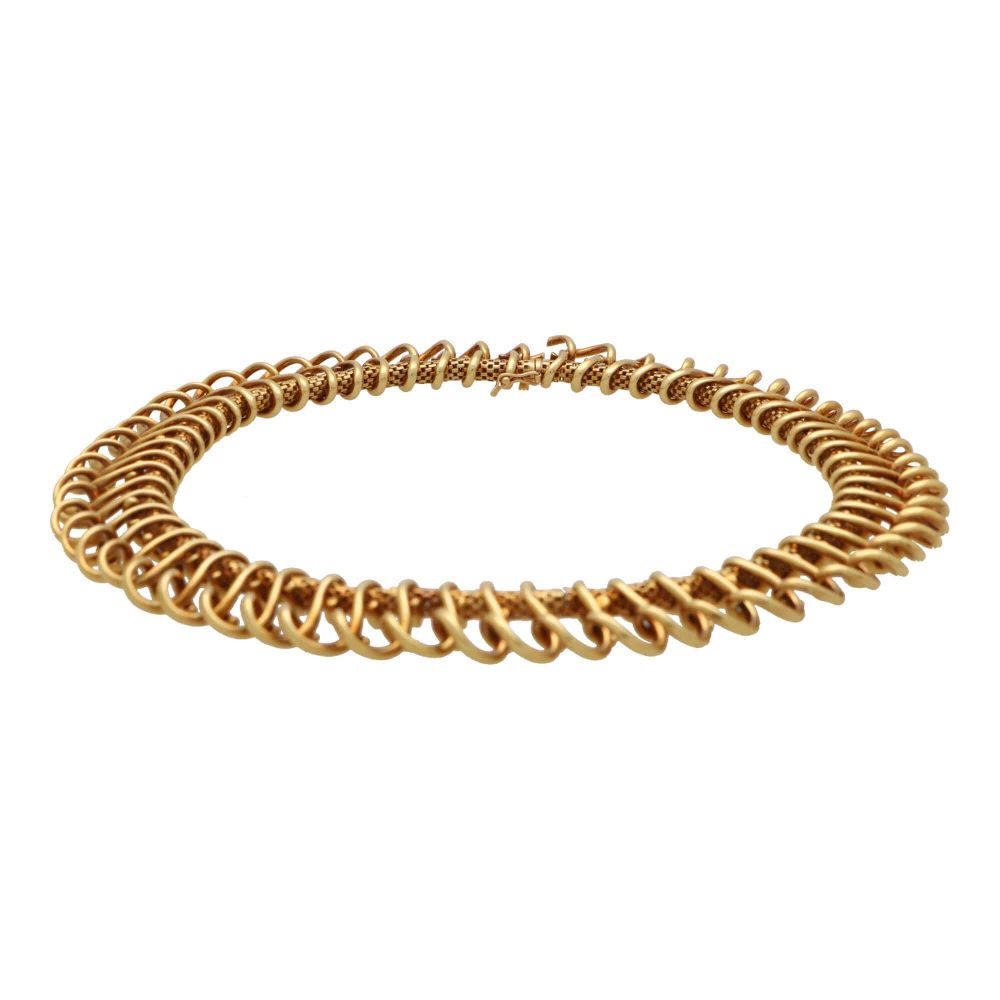 18K Solid Yellow Gold Vintage French Chunky Mesh Necklace