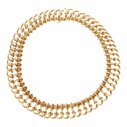 18K Solid Yellow Gold Vintage French Chunky Mesh Necklace