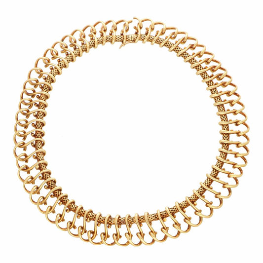 18K Solid Yellow Gold Vintage French Chunky Mesh Necklace