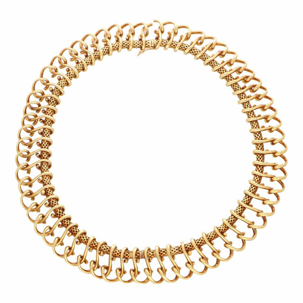 18K Solid Yellow Gold Vintage French Chunky Mesh Necklace