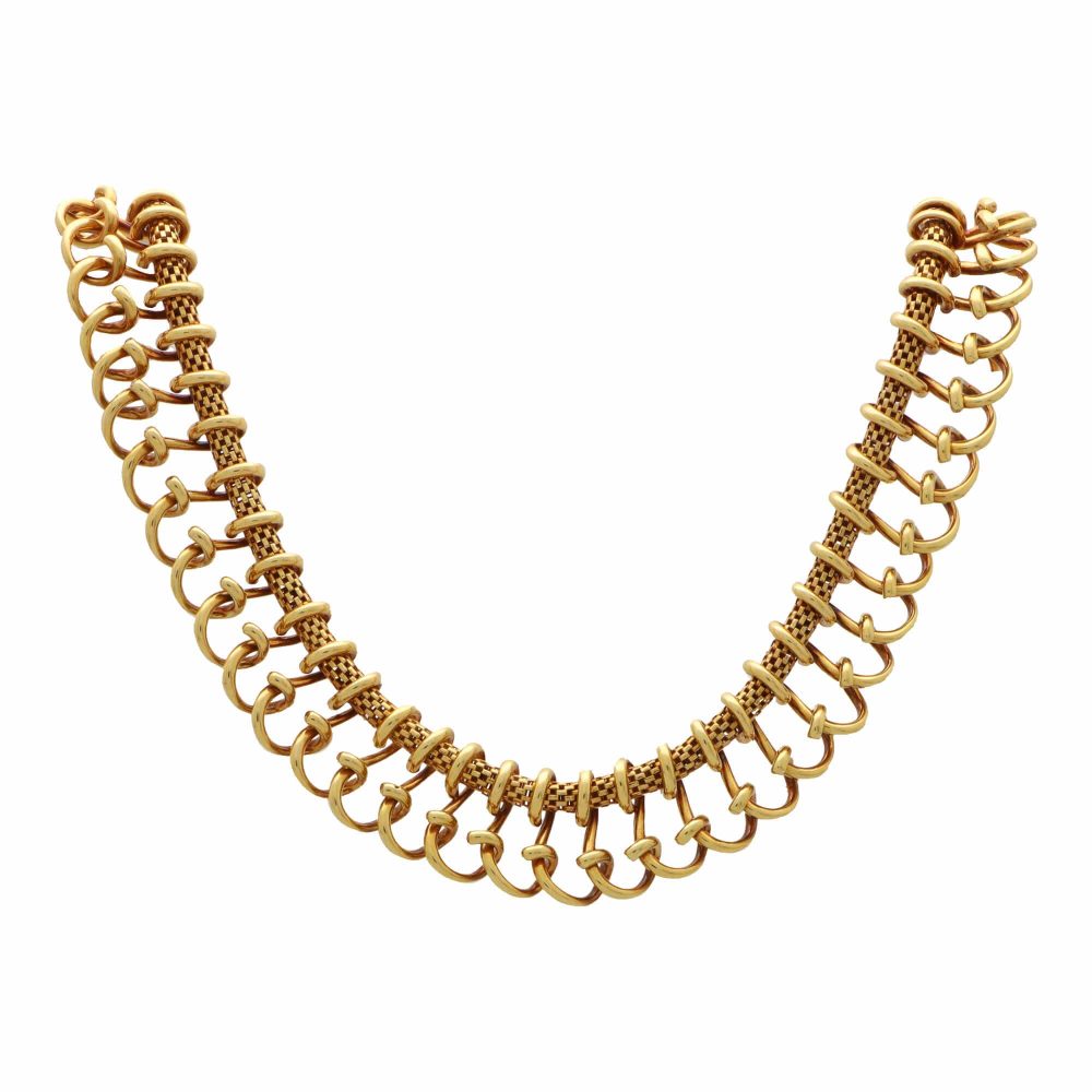 18K Solid Yellow Gold Vintage French Chunky Mesh Necklace