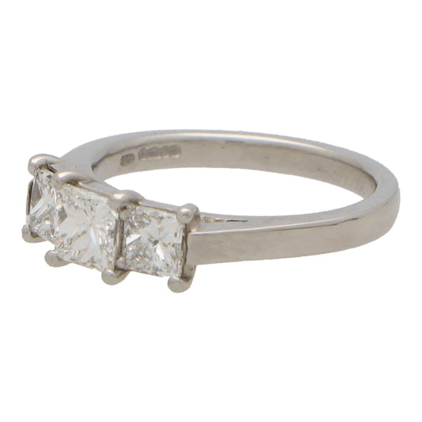 18K Princess Cut Diamond Three Stone Ring