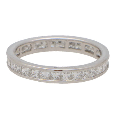 1.50ct Vintage Carre Cut Diamond Platinum Eternity Ring