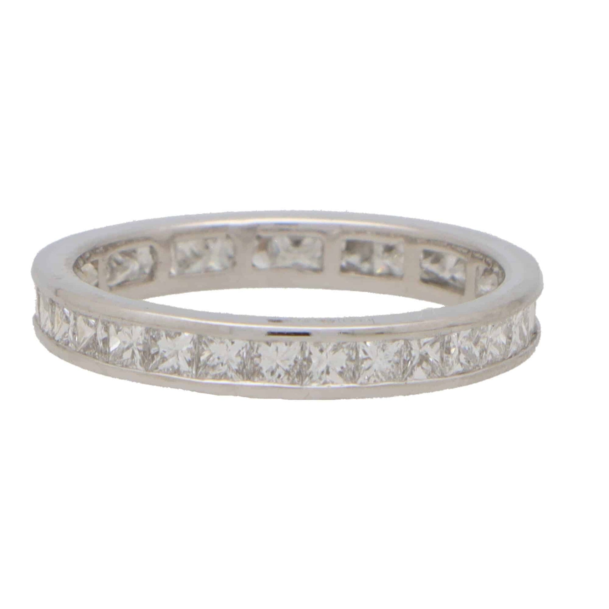 1.50ct Vintage Carre Cut Diamond Platinum Eternity Ring