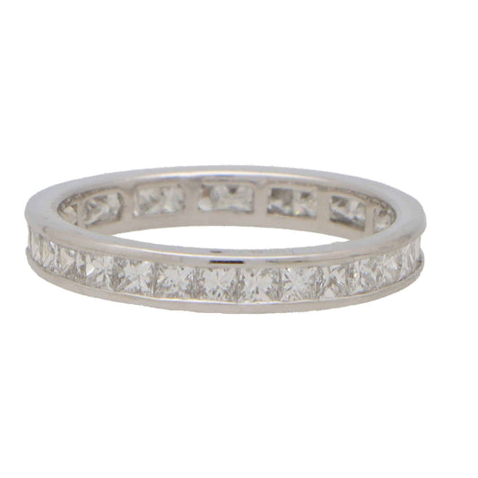 1.50ct Vintage Carre Cut Diamond Platinum Eternity Ring