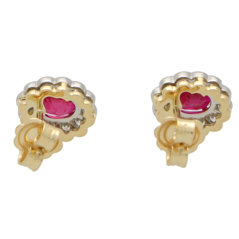 2.49ct Oval Ruby and Diamond Floral Cluster Stud Earrings