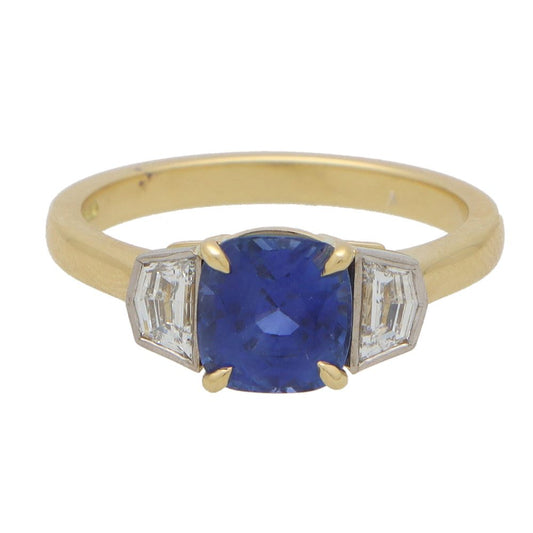 3ct Cushion Cut Natural Sapphire and Diamond Three Stone