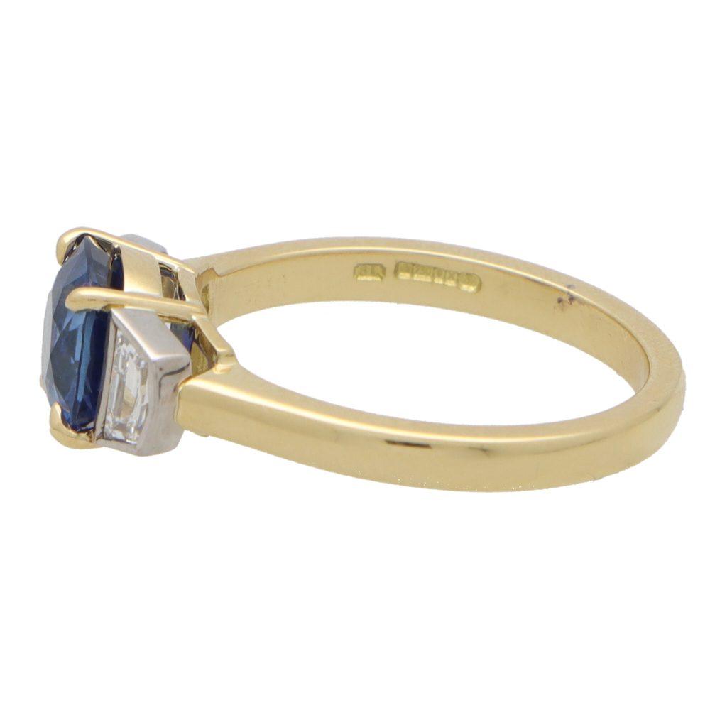 3ct Cushion Cut Natural Sapphire and Diamond Three Stone