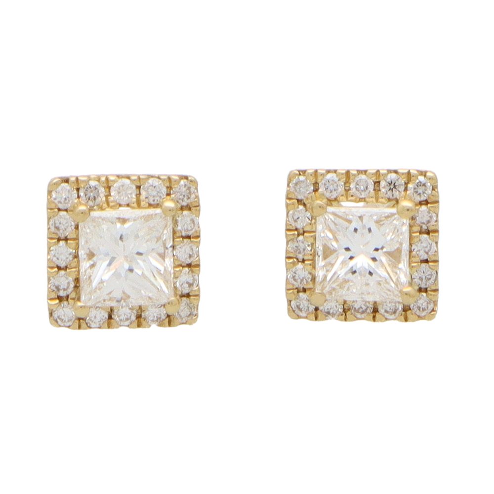 0.50ct Princess Cut Diamond Halo Cluster Stud Earrings