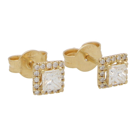 0.50ct Princess Cut Diamond Halo Cluster Stud Earrings