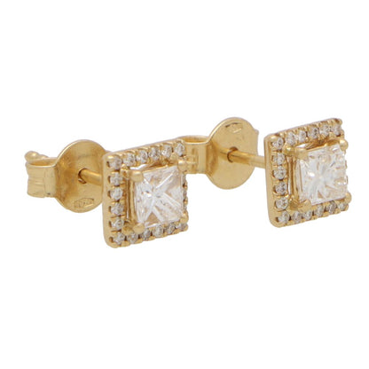0.60ct Princess Cut Diamond Halo Cluster Stud Earrings
