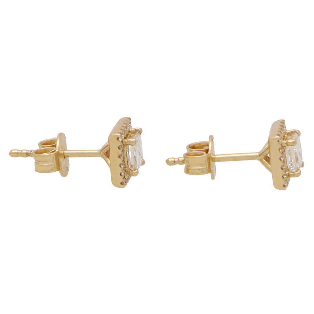 0.60ct Princess Cut Diamond Halo Cluster Stud Earrings