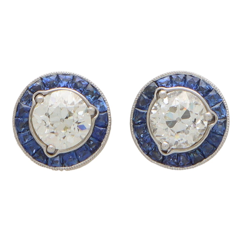 Diamond and sapphire target earrings set in platinum.