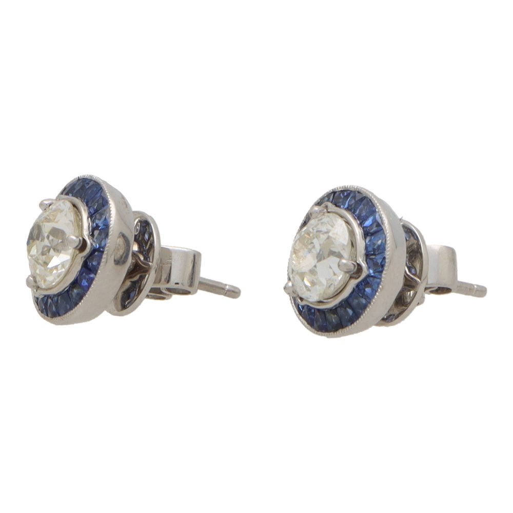 Art Deco Inspired Convertible 2.09 Carat Diamond And Sapphire Target Earrings