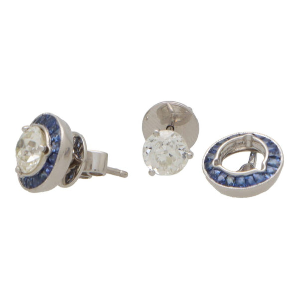Art Deco Inspired Convertible 2.09 Carat Diamond And Sapphire Target Earrings