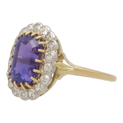 Vintage Natural Colour Change 4.46 Carat Sapphire And Diamond Cluster Ring