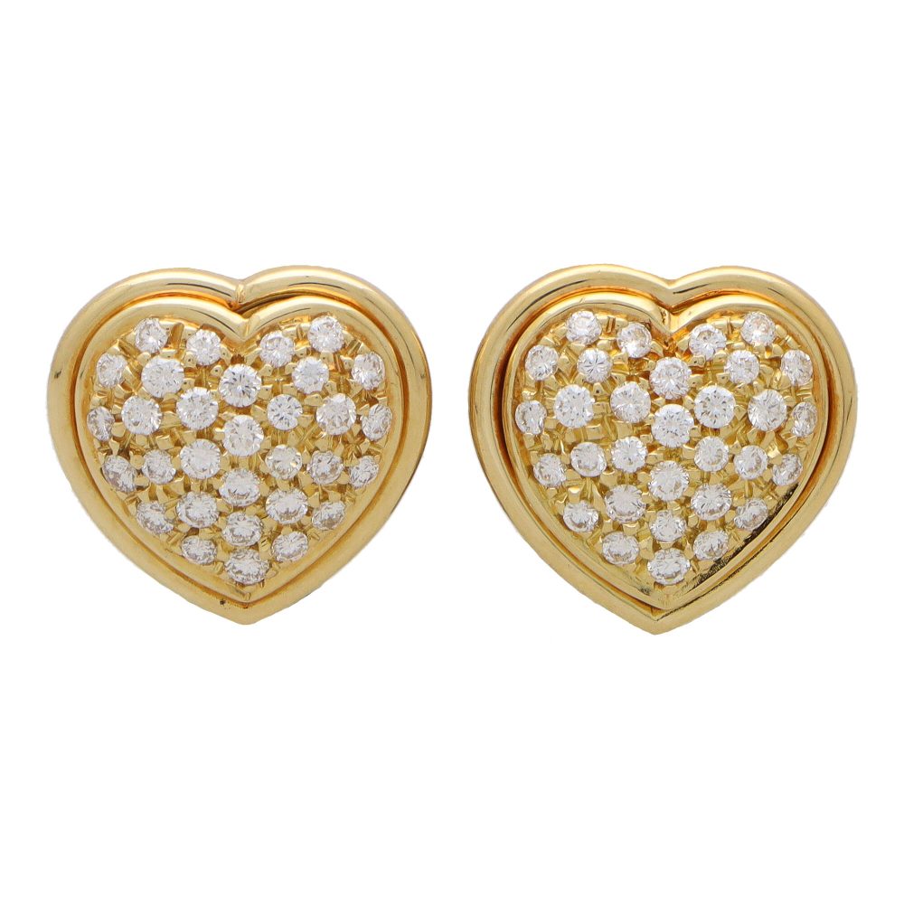 Picchiotti diamond heart earrings in yellow gold.