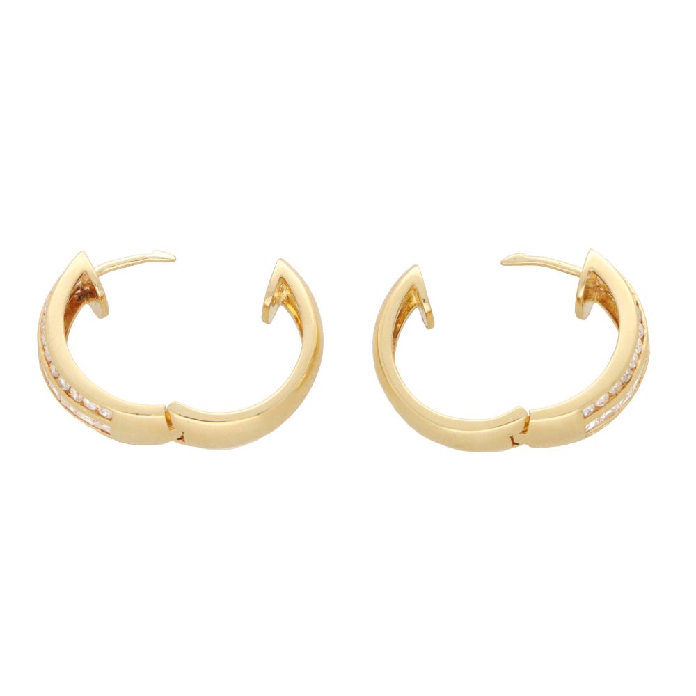 Vintage diamond hoop earrings in yellow gold