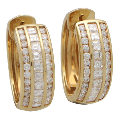Vintage diamond hoop earrings in yellow gold