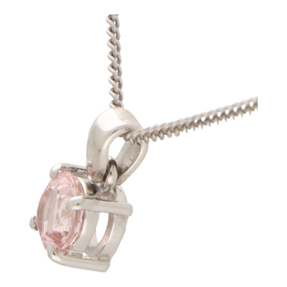 Morganite pendant necklace in white gold.