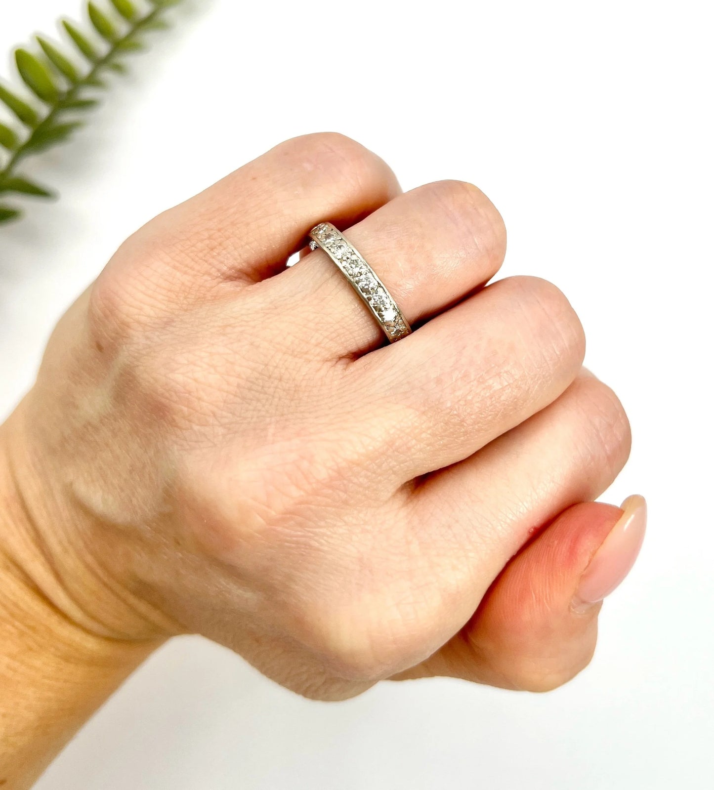 Antique 18 Carat White Gold, 1920's 1.0 Carat Diamond Eternity Ring