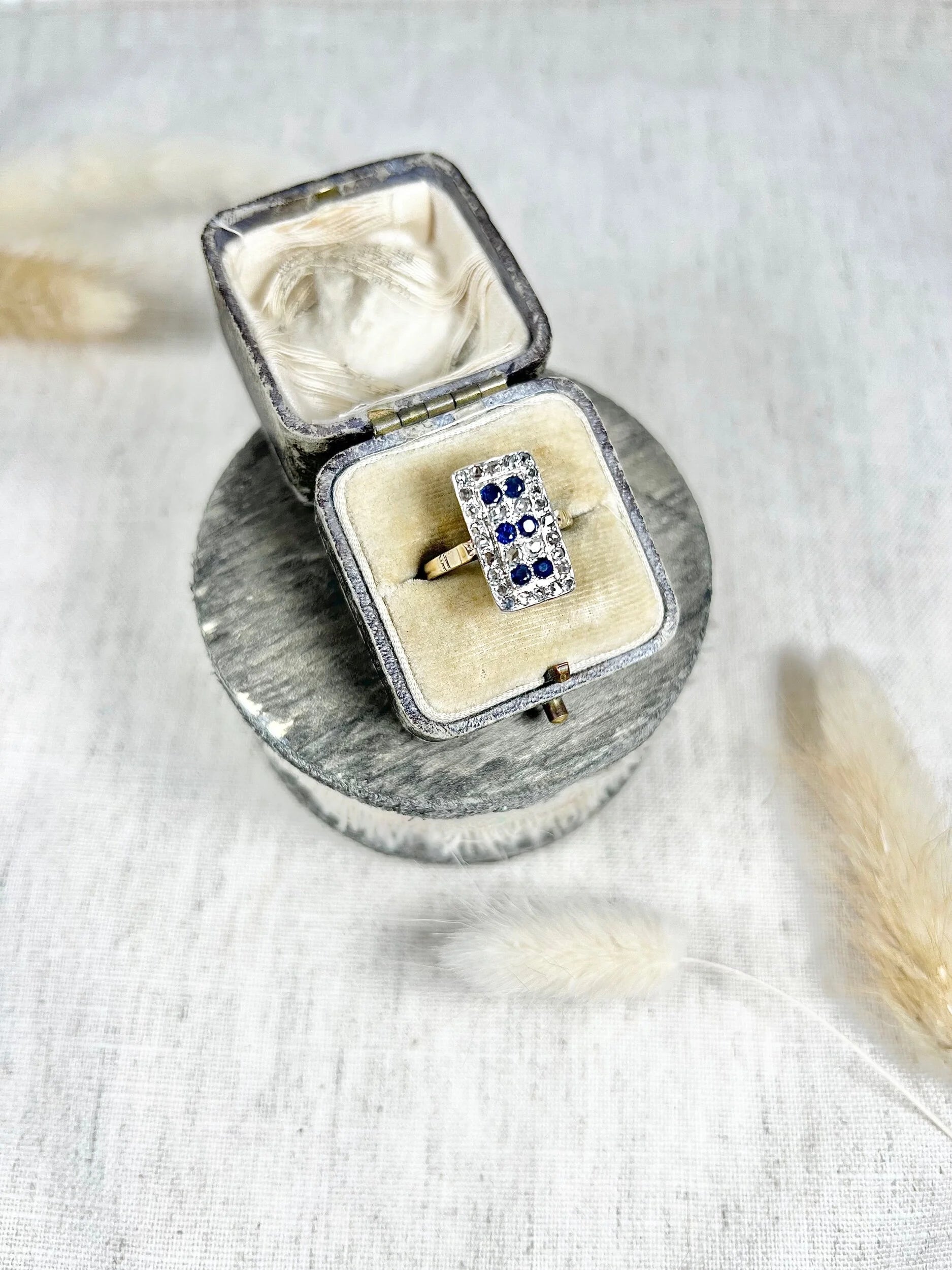 Antique 18 Carat Gold Sapphire and Diamond Rectangular Ring, Circa 1900