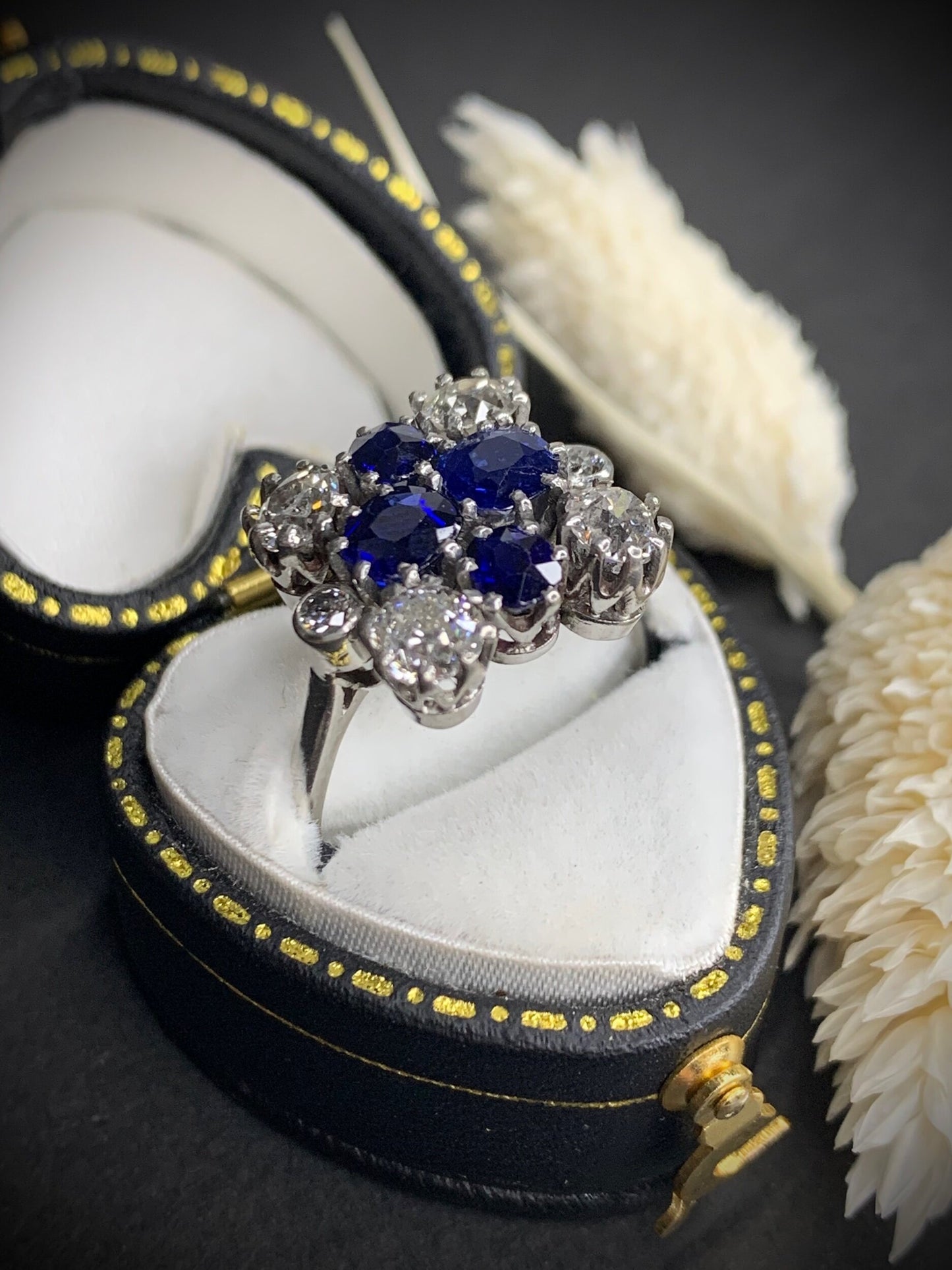 Vintage 1940s Sapphire and Diamond Cluster Ring