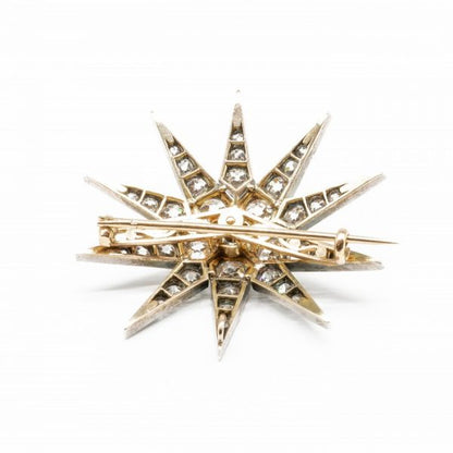 French Antique Diamond Silver And Gold Star Brooch