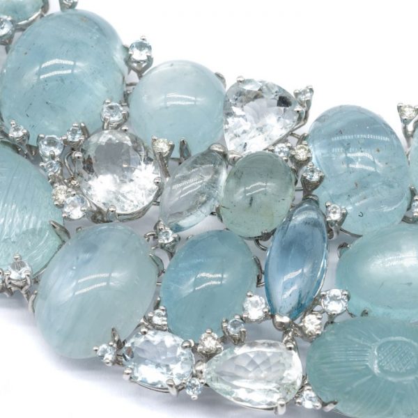 Faceted Aquamarine and Diamond Necklace