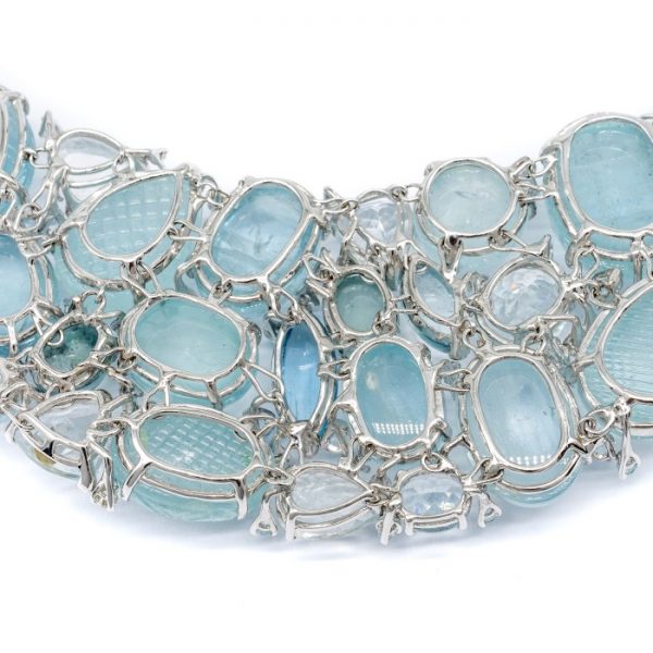 Faceted Aquamarine and Diamond Necklace
