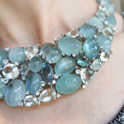 Faceted Aquamarine and Diamond Necklace