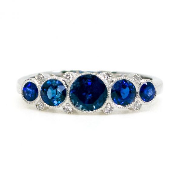 Five Stone Sapphire and Diamond Gold Ring