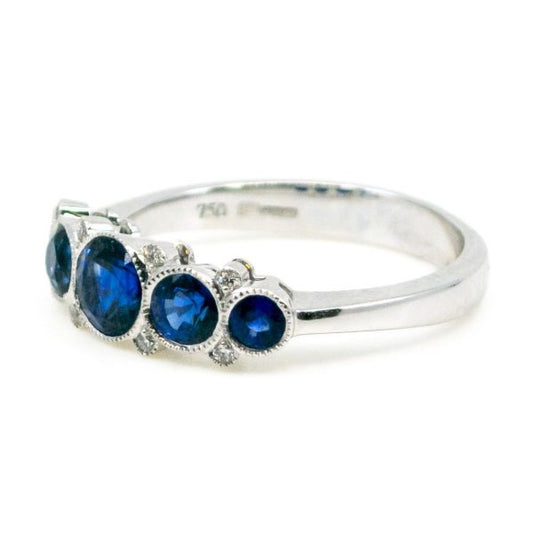 Five Stone Sapphire and Diamond Gold Ring