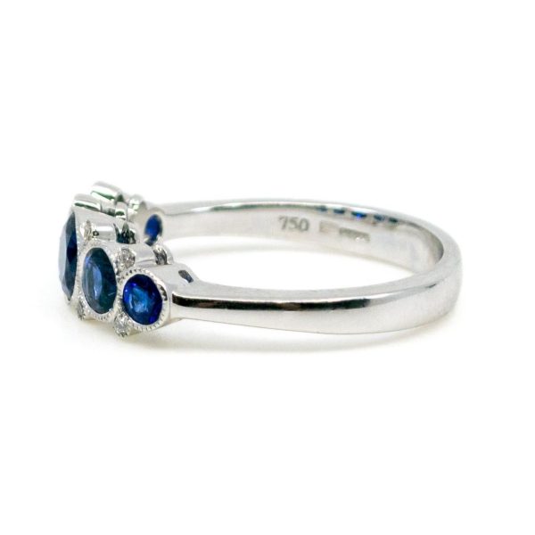Five Stone Sapphire and Diamond Gold Ring