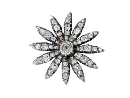 Antique Victorian flower brooch pendant burst old min cut 1880 silver and gold