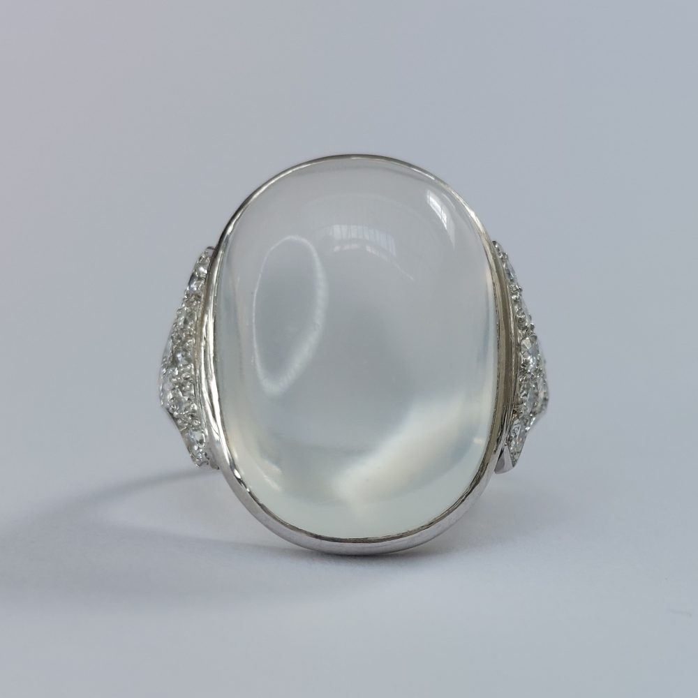 French Antique Art Deco Moonstone and Diamond Ring