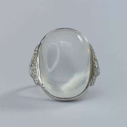 French Antique Art Deco Moonstone and Diamond Ring