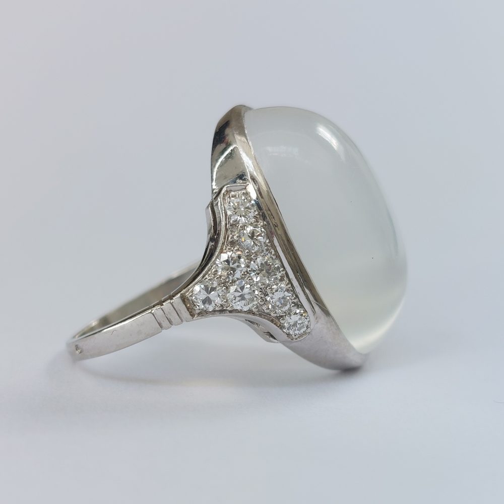 French Antique Art Deco Moonstone and Diamond Ring