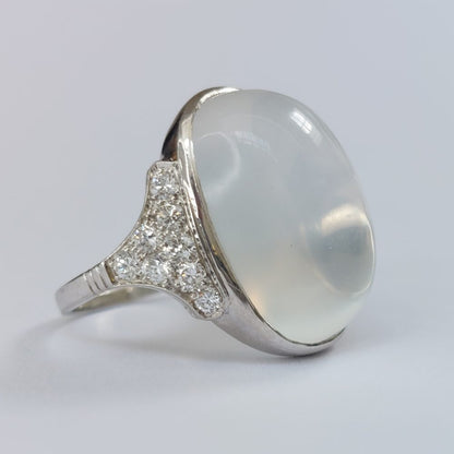 French Antique Art Deco Moonstone and Diamond Ring