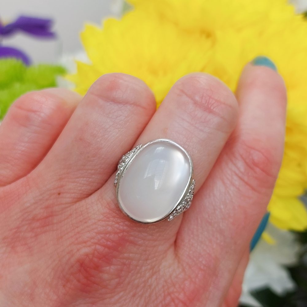 French Antique Art Deco Moonstone and Diamond Ring