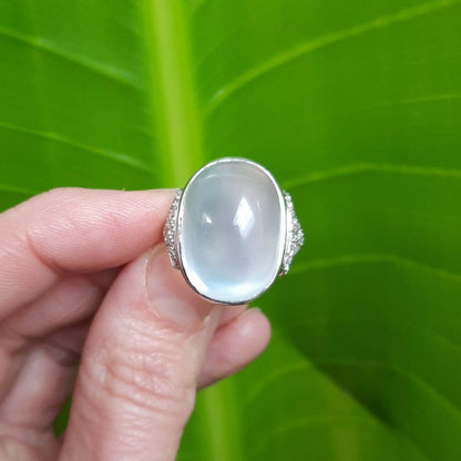 French Antique Art Deco Moonstone and Diamond Ring