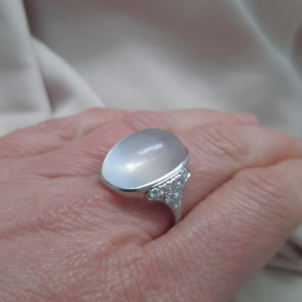 French Antique Art Deco Moonstone and Diamond Ring