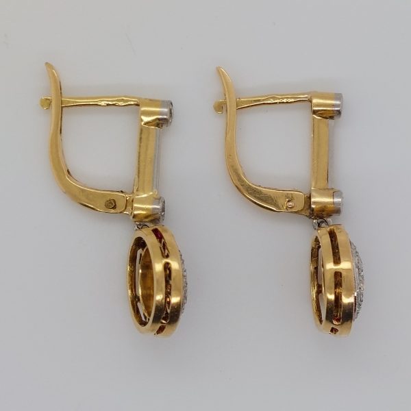 French Antique Art Deco Ruby and Diamond Target Drop Earrings