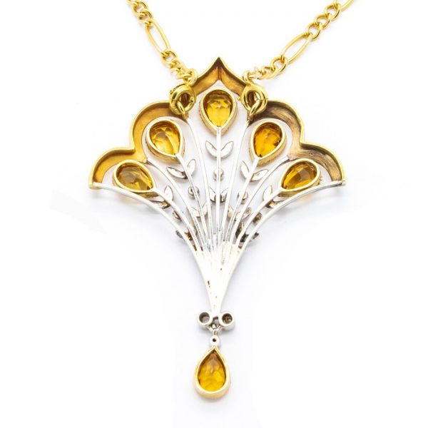 French Antique Art Nouveau Citrine Diamond Pendant Necklace