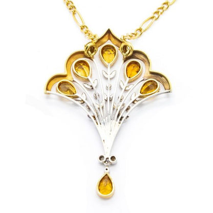 French Antique Art Nouveau Citrine Diamond Pendant Necklace